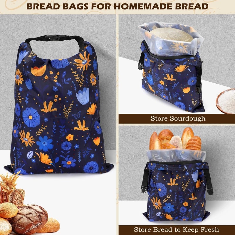 Revahope 2 Pack Reusable Bread Bags for Homemade Bread, 17"×13" Sourdough Bread Storage Bags with Bowl Cover - Keep Loaf Fresh and Easy to Wash(Blue-Yellow Floral) - Image 2
